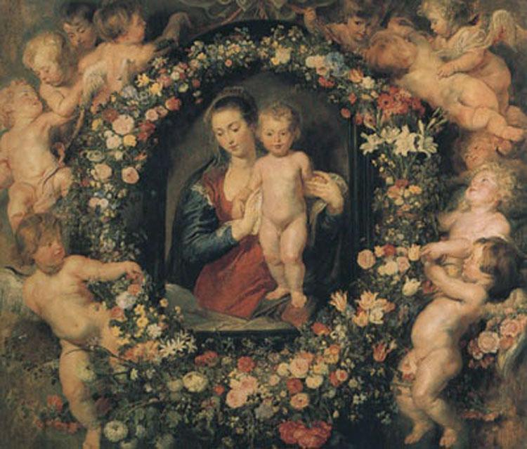 Peter Paul Rubens Madonna and Child with Garland of Flowers and Putti (mk01) Norge oil painting art